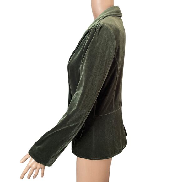 August Silk Blazer Womens 6 Velour Forest Green 3 Button - Picture 4 of 14